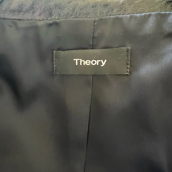 Theory Dark Navy Blue Cropped Faux Leather Jacket - Picture 3 of 3